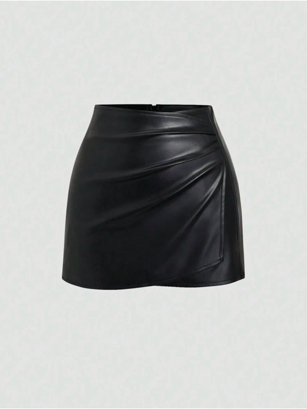 SHEIN Black Faux Leather Ruched Mini Skirt
